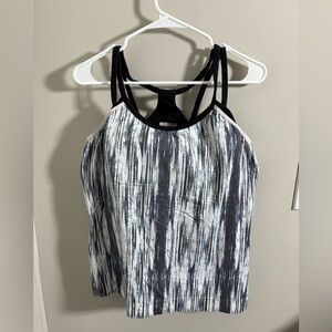 ATHLETA Womans Blue White Streak Athleisure Sports Bra Tank Top